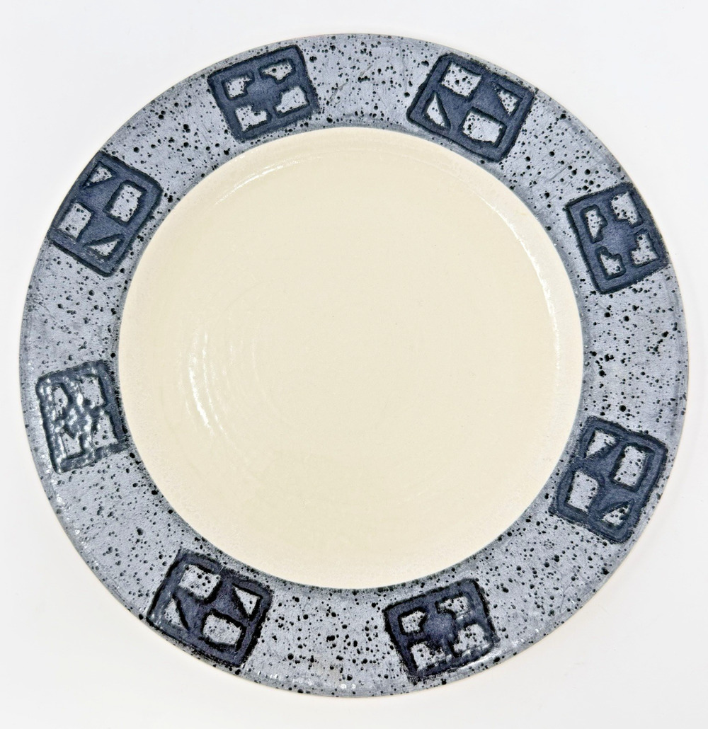 Tre Ci Italian Art Pottery Plate 8.5” Speckled Rim Geometric Made in Italy
